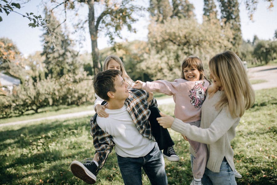A blended family spending time together