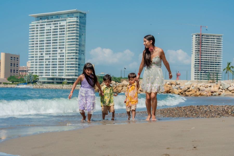 A family on a beach vacation