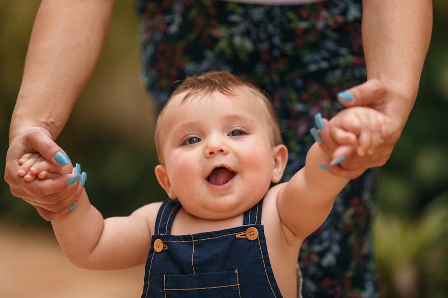 A baby reaching a happy milestone moment