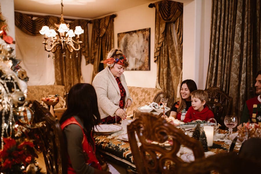 A family gathered around a holiday dinner table