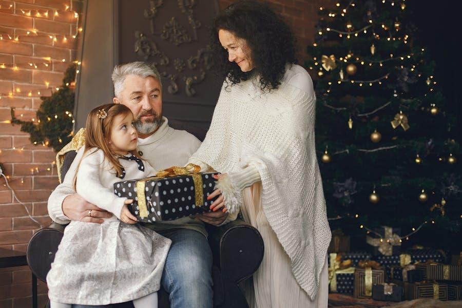 Family members exchanging gifts