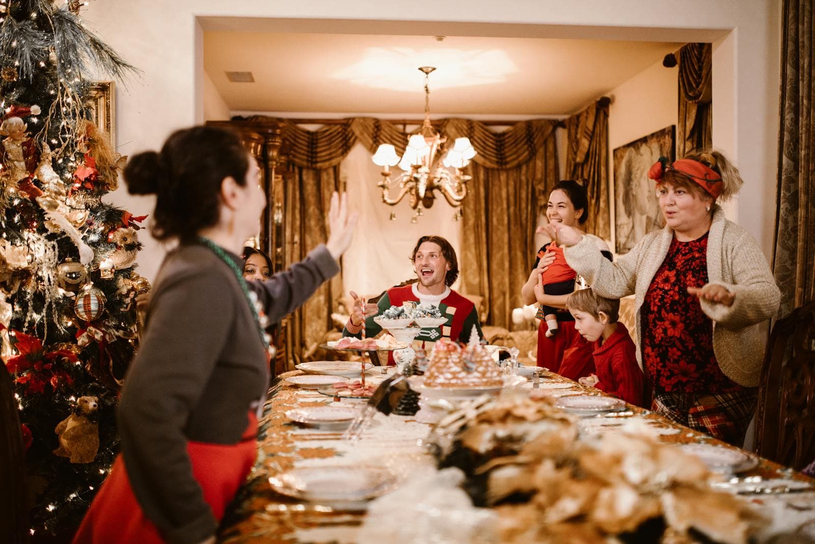 A family enjoying a holiday gathering together